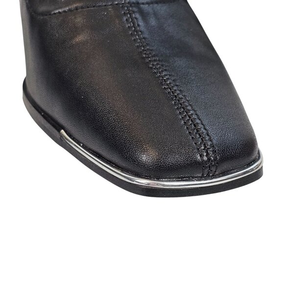 Pretty Little Things Black Leather Women's 7 Square Toe Calf Heeled Sock Boots - Picture 15 of 16